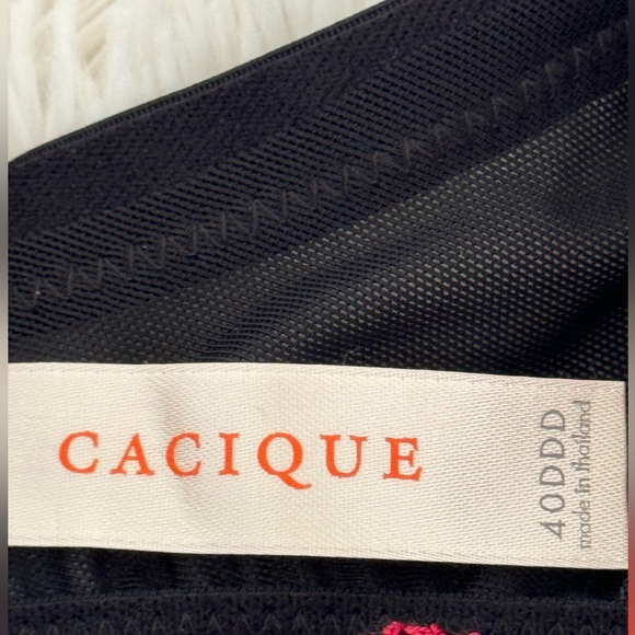 Cacique Sheer Underwire Bra Black with Red and Orange Floral Embroidered 40DDD - Picture 7 of 8